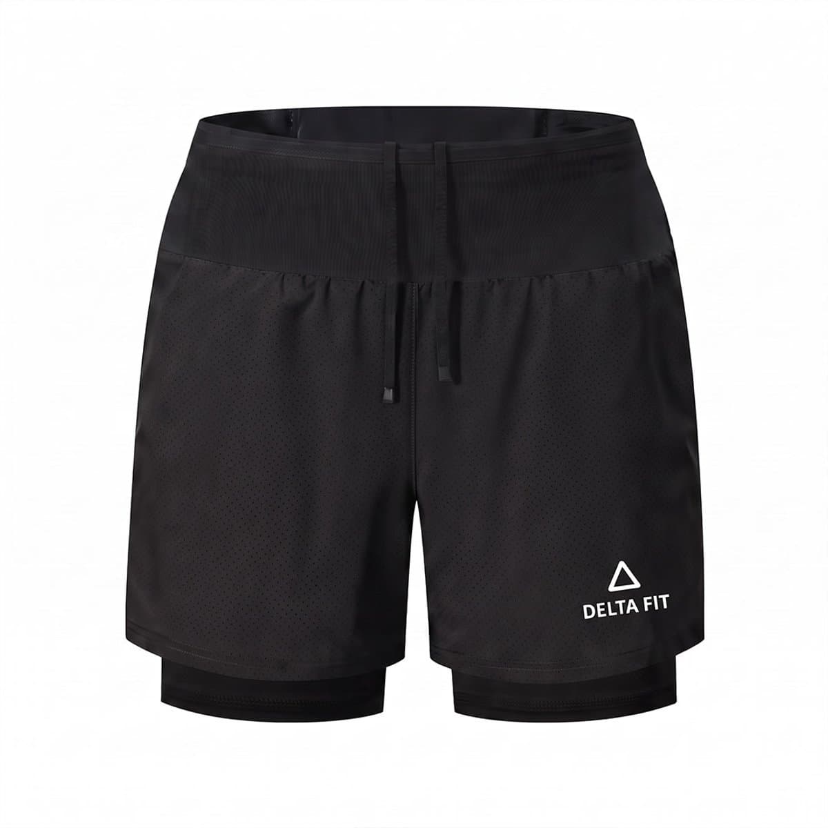 Delta Fit 2-in-1 Hardloopbroek met Geïntegreerde Running Belt – Telefoonvak, Gel & Soft Flask Opbergvakken – Dry Mesh – Zwart - Maat XXL