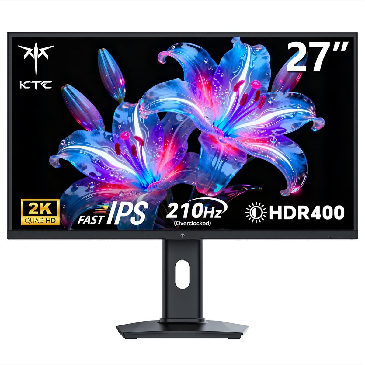 KTC H27T7P-2 27 Inch Gaming Monitor 2K QHD 2560x1440, standaard 200Hz overklokbaar naar 210Hz Fast IPS scherm met HDR400, FreeSync & G-Sync compatibel