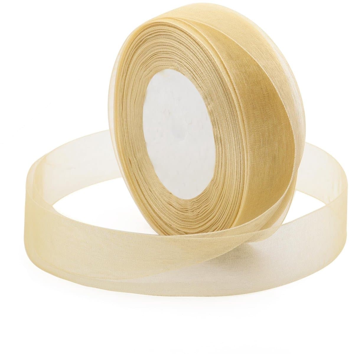 Dailygoods- Cadeaulint Goud 2,54 cm - Doorshijnend Organza-Lint - Chiffonlint - Decoratie Lint - Bruiloftdecoratie - Valentijnsdag Geschenken - Decoratielint