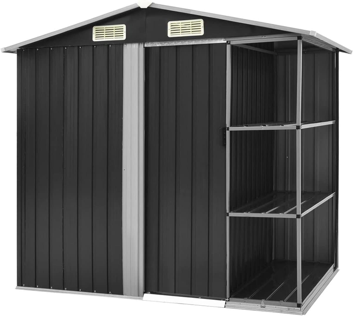 Tuinhuis met planken - Gereedschapsschuur Buiten - Tuinspullen Opbergen - Verzinkt ijzer - 205 x 130 x 183 cm - Antraciet