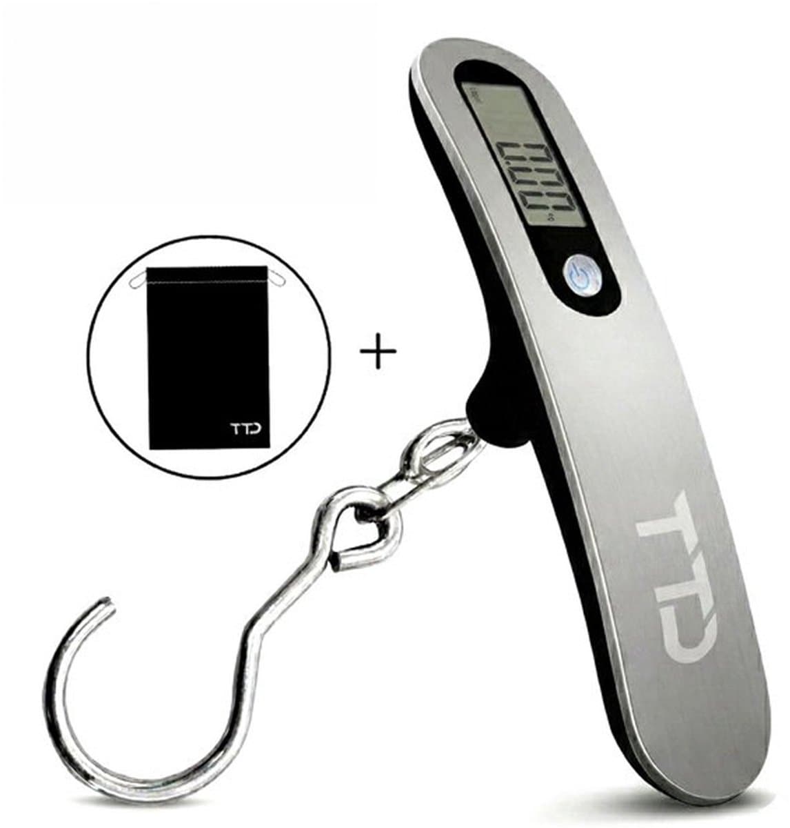 TTD® Kofferweegschaal met Haak en Travel Bag - Weegcapaciteit 50 kg - Bagageweegschaal - Bagageweger - Hangweegschaal - Digital Luggage Scale - Kofferweger - Reizen met Vliegtuig - kg/g/lbs/oz - Inclusief Batterijen - Zwart