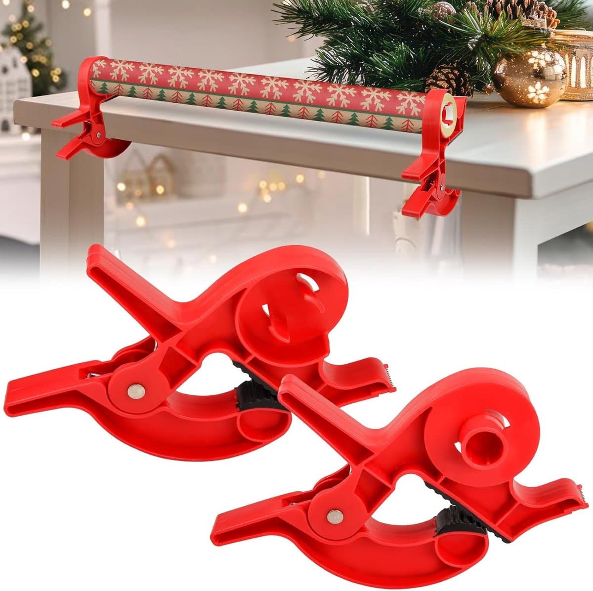 2pcs Wrapping Paper Cutter, Wrapping Paper Clips, Tabletop Gift Packaging Tool with Tape Dispensers, Adhesive Cutting - ShopVlot