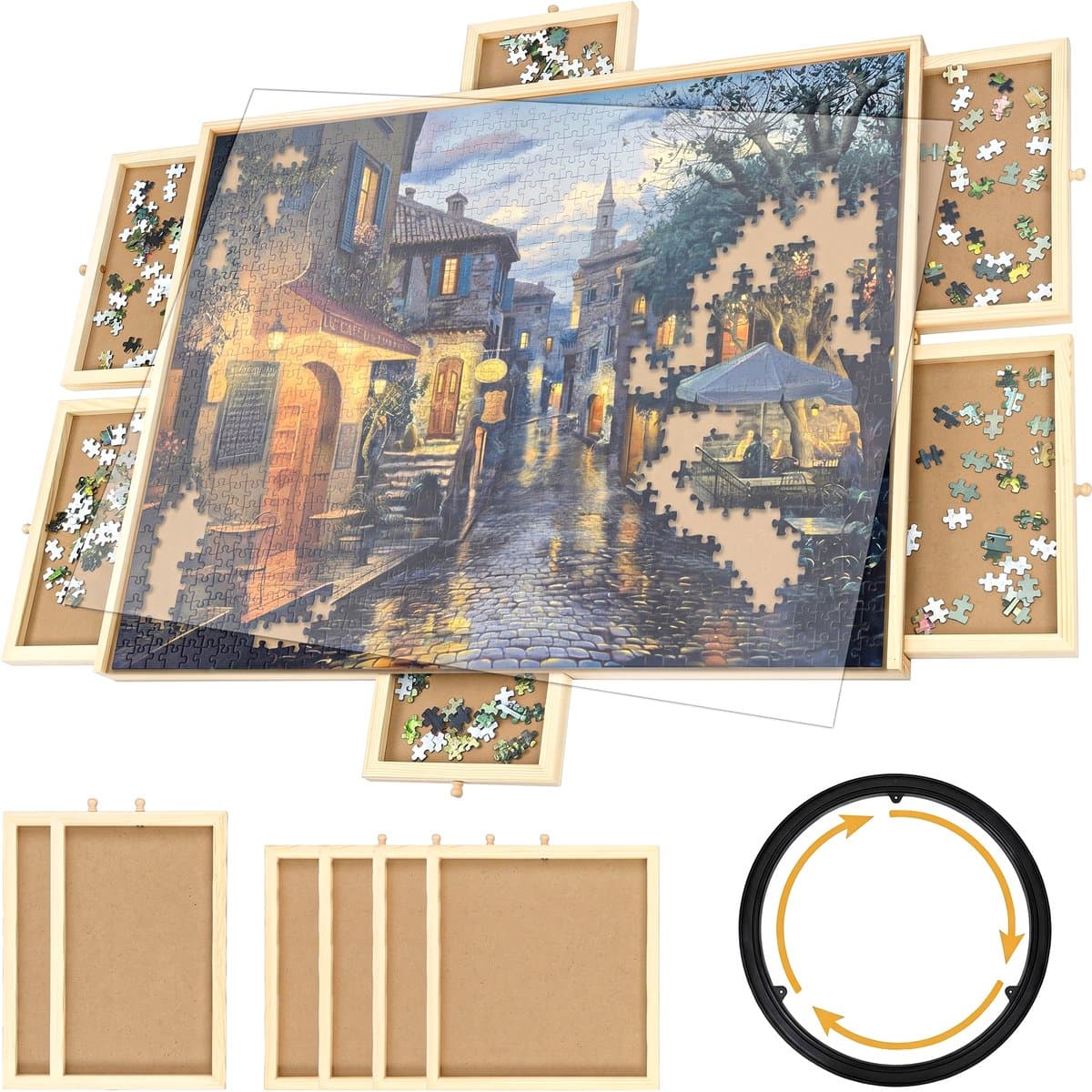 Puzzeltafel met Lades 1500 Stukjes - Puzzelplaat - Puzzelplank - 89 x 69 cm - Puzzelbord met opbergsysteem - Puzzelkoffer - Puzzelmat - Hout