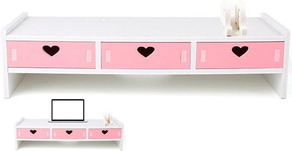 Monitor Verhoger - Bureau Stand - Ergonomisch Werken - Zonder Montage - 50x12x18.5 cm - Roze