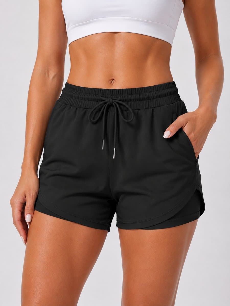 SparkNine Zipflex short dames - tweedelig - met binnenbroek & ritszakken - XXL - zwart - hardloopshort - elastische taille met trekkoord