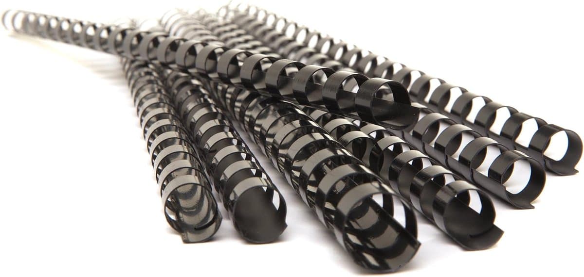 Bindruggen 19 mm A4 zwart, verpakking van 100, 21-rings rug, bindt tot 165 vellen - 8002009