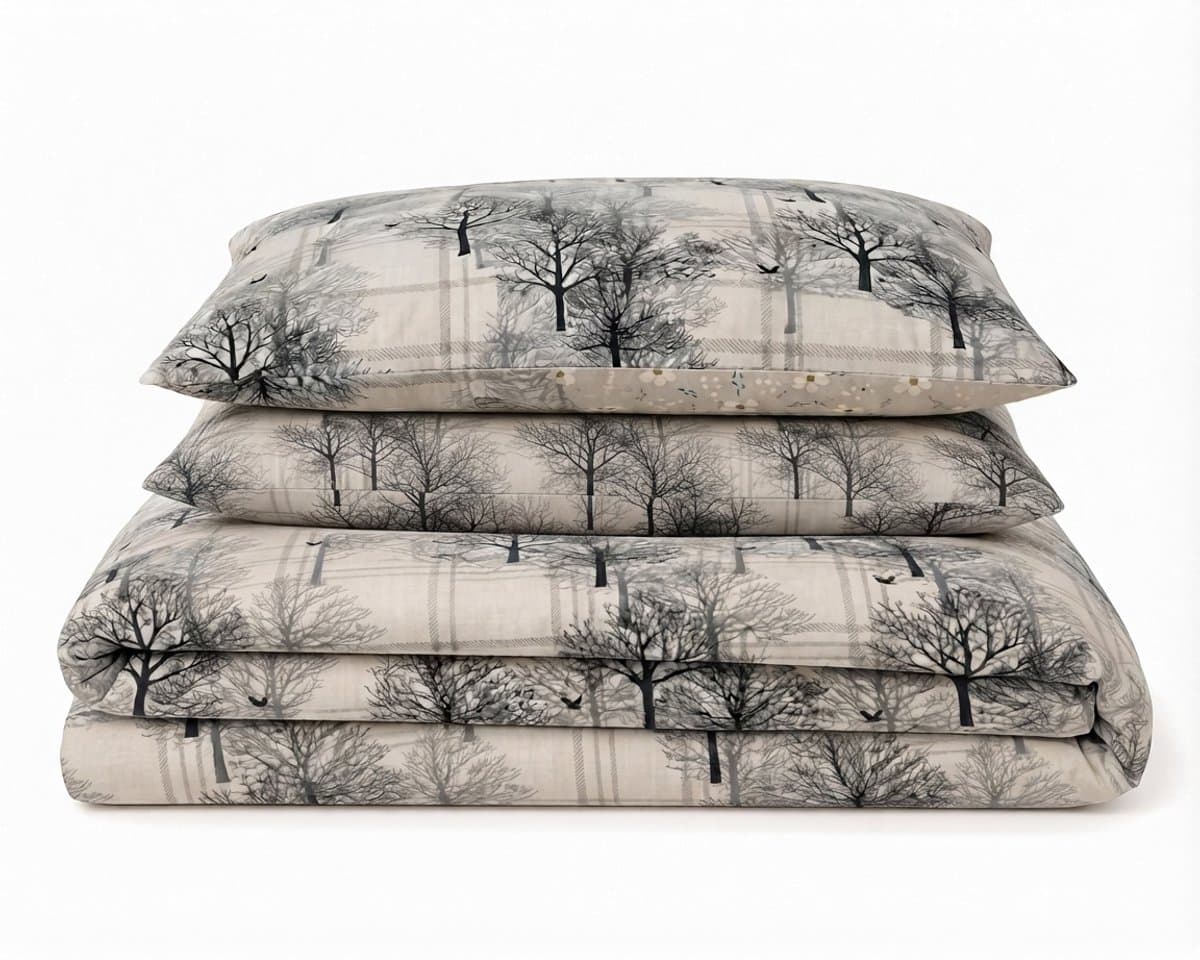 LALIVA Silva Dekbedovertrekset – 200 x 220 cm – 100% Katoen – 2 Kussenslopen – Bomen – Beige/Zwart