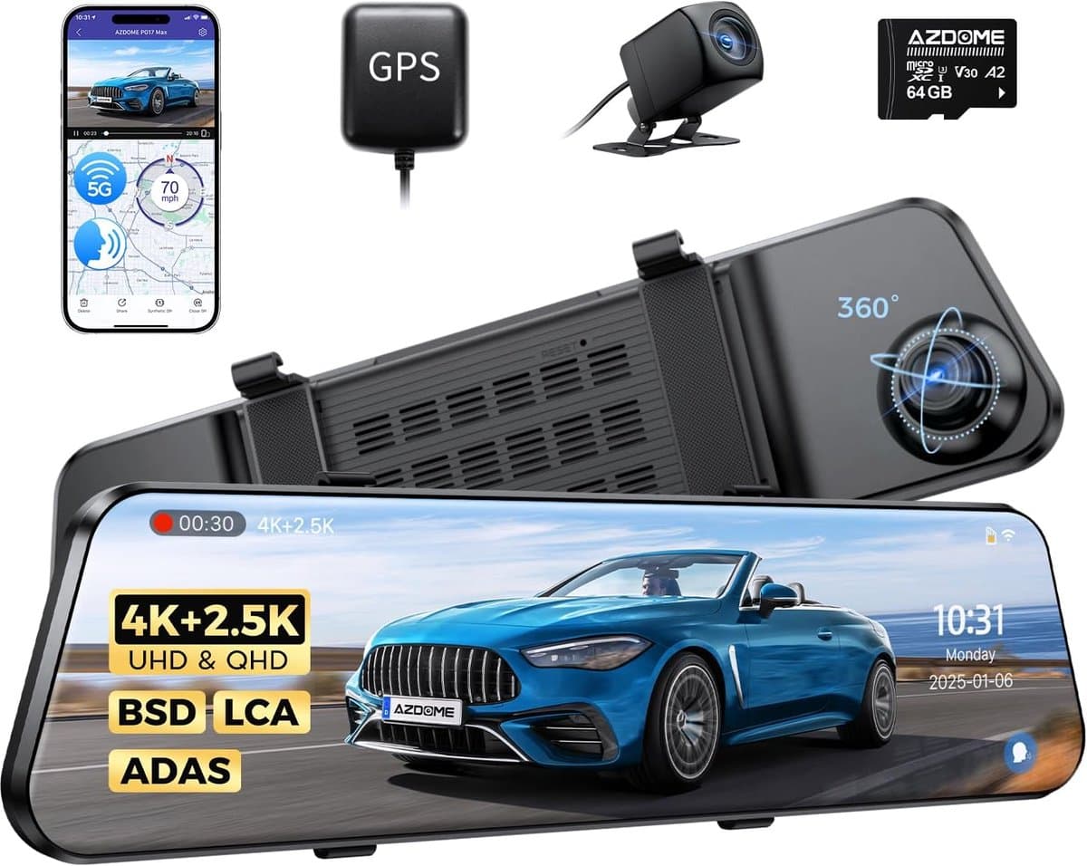 Spiegel Dashcam - Auto Camera - Veilige Rit - 4K Voor & Achter - 12 Inch IPS - Zwart