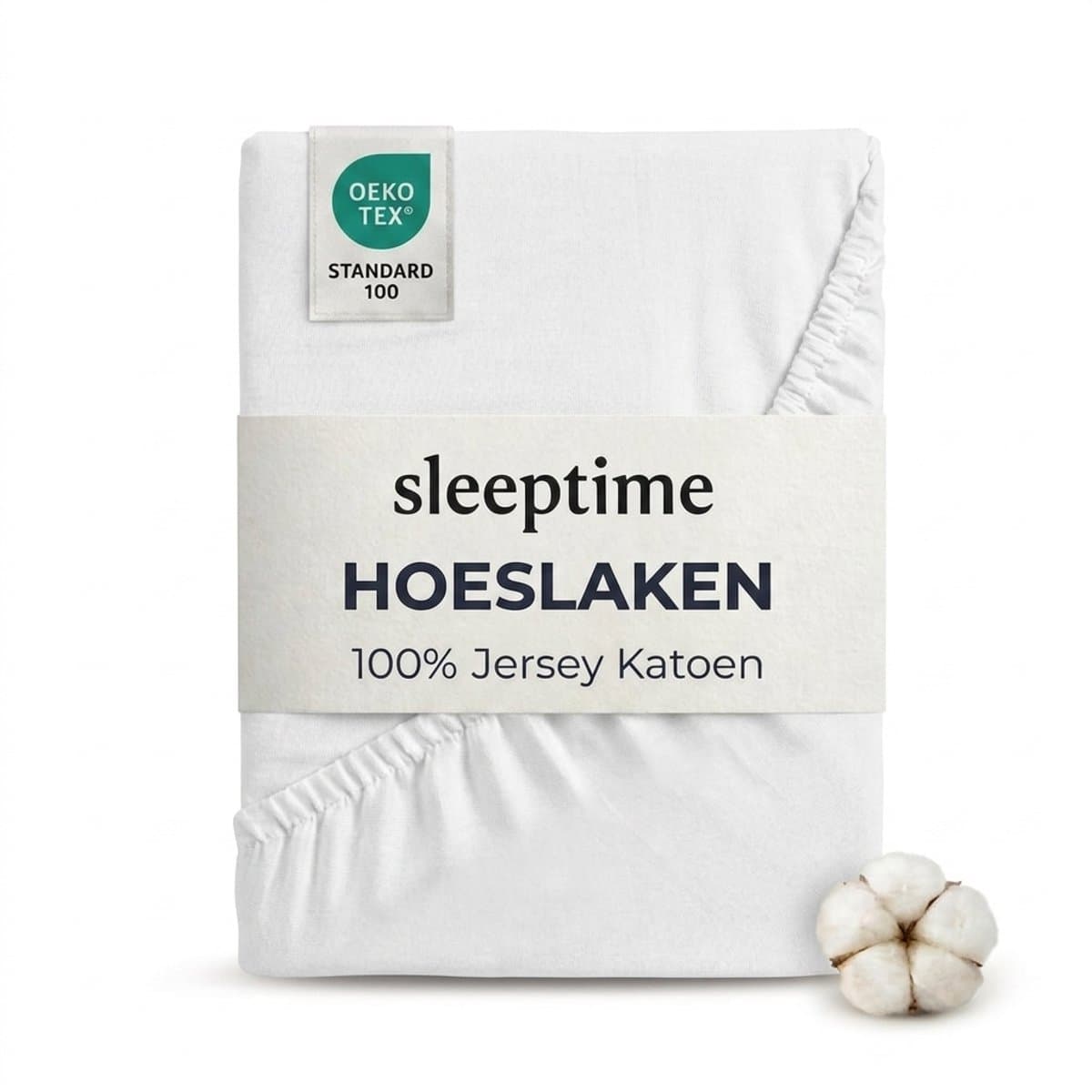 Sleeptime Jersey Stretch Hoeslaken - 100% Katoen - 140x200 - Wit