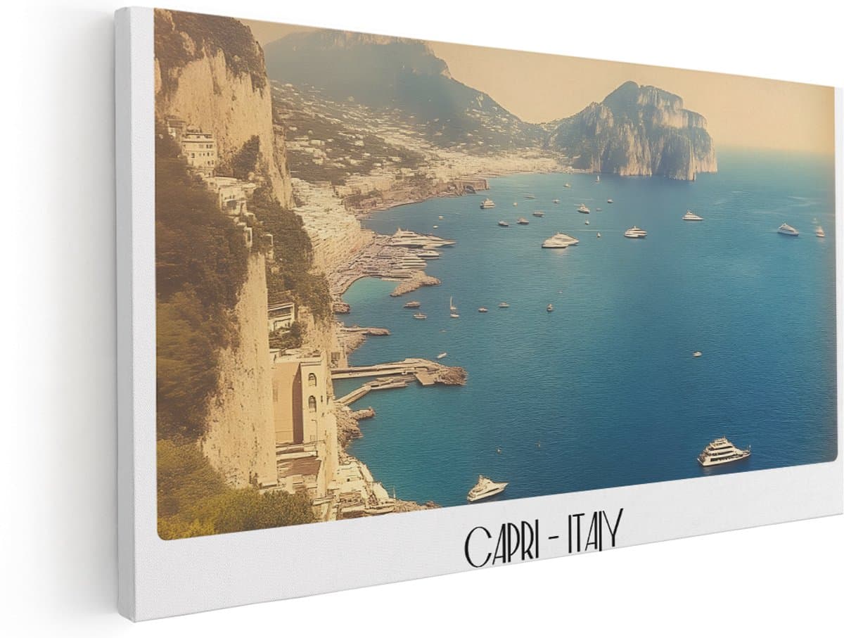 Artaza Canvas Schilderij Kustlijn Capri - 160x80 cm - Groot - Wanddecoratie Italië - Muurdecoratie Mediterraan - Schilderijen Op Canvas Zee Vintage