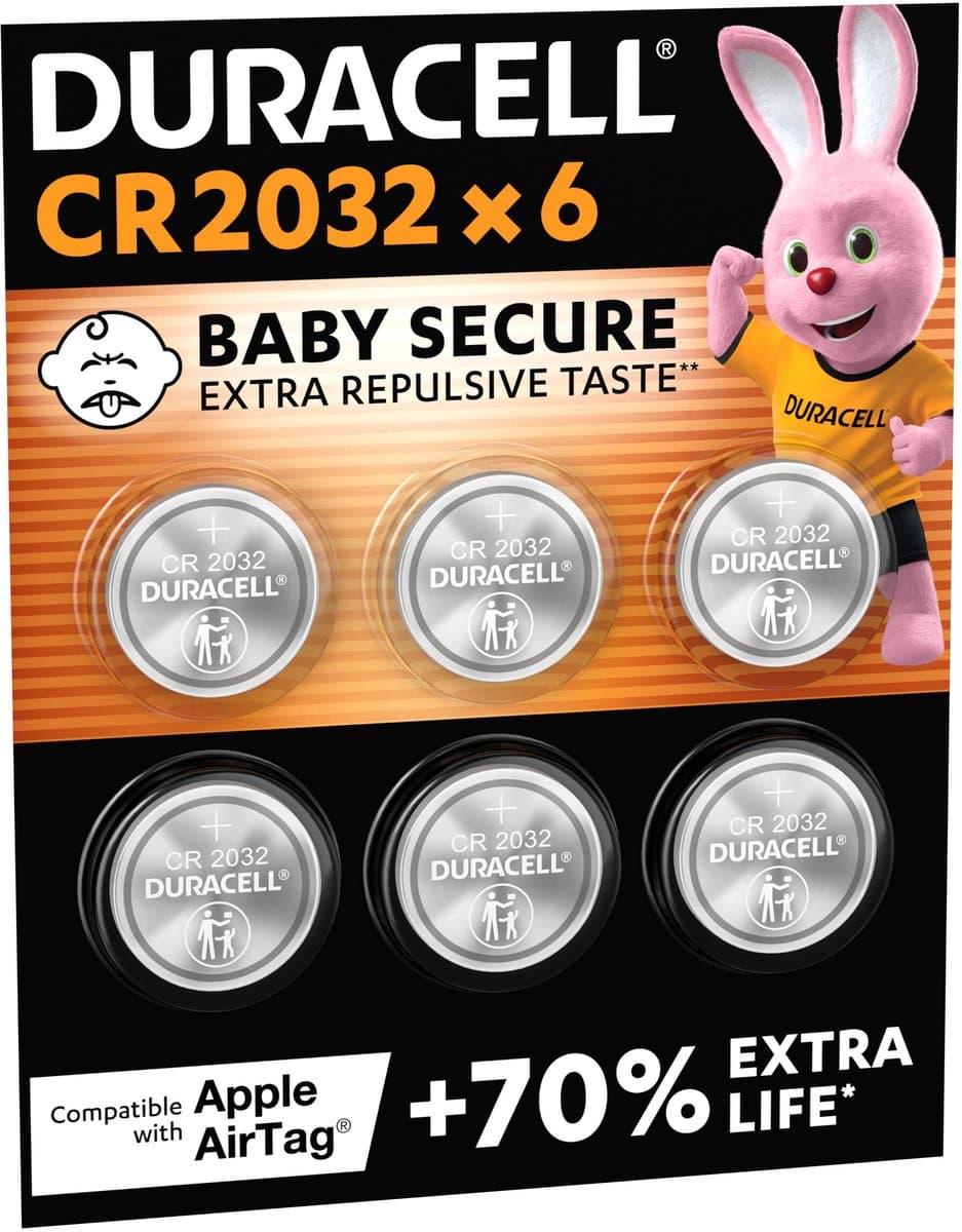 Duracell 2032 Lithium Button Cell Batteries - 3V, CR2032 - Pack of 6