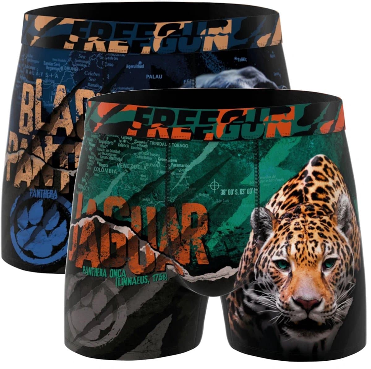 Freegun heren boxershorts - microvezel - 2-pack - maat XL - Jaguar / zwarte panter