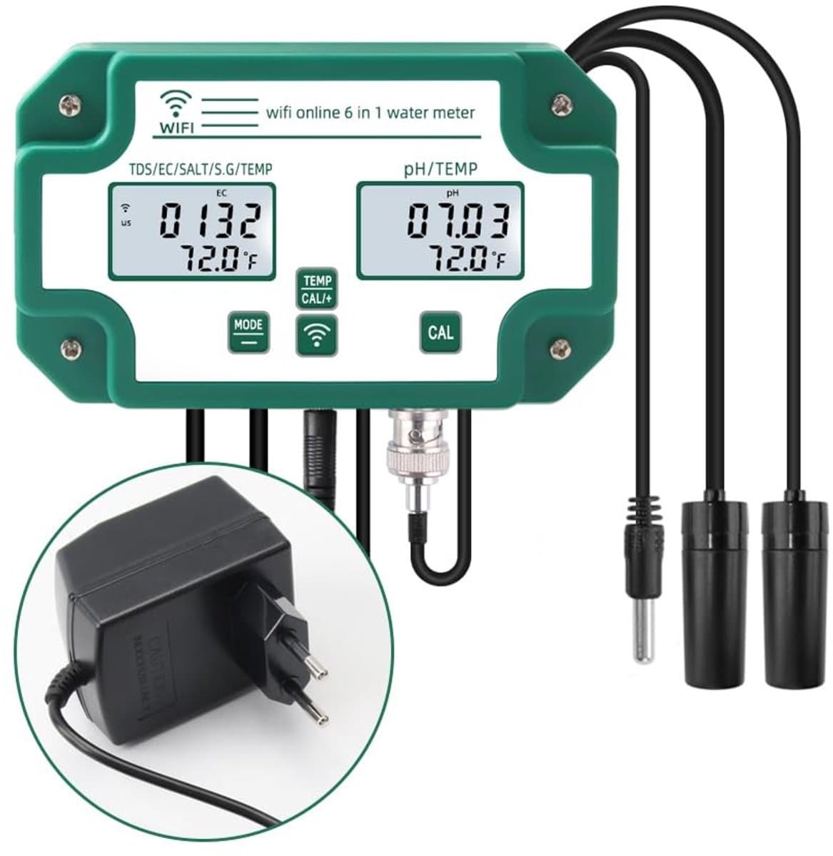 Omgoods - 6-in-1 WiFi Waterkwaliteit Tester - Digitale PH/EC/Salt/Temperatuur Meter