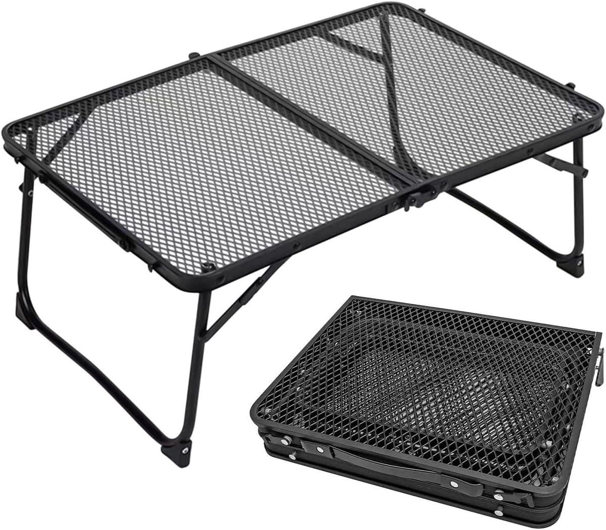 Opvouwbare Buitentafel - Reistafel Grilltafel - Kamperen en Barbecueën - Met Mesh Blad - 60 x 40 cm - Zwart