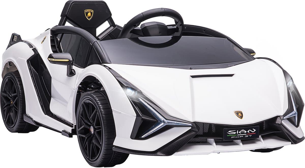12V Lamborghini Elektrische kinderauto met 2,4G afstandsbediening - 3-5 km/u - kinderauto met MP3 - radio - muziek en led-koplampen - voor kinderen van 3 tot 5 jaar (wit)