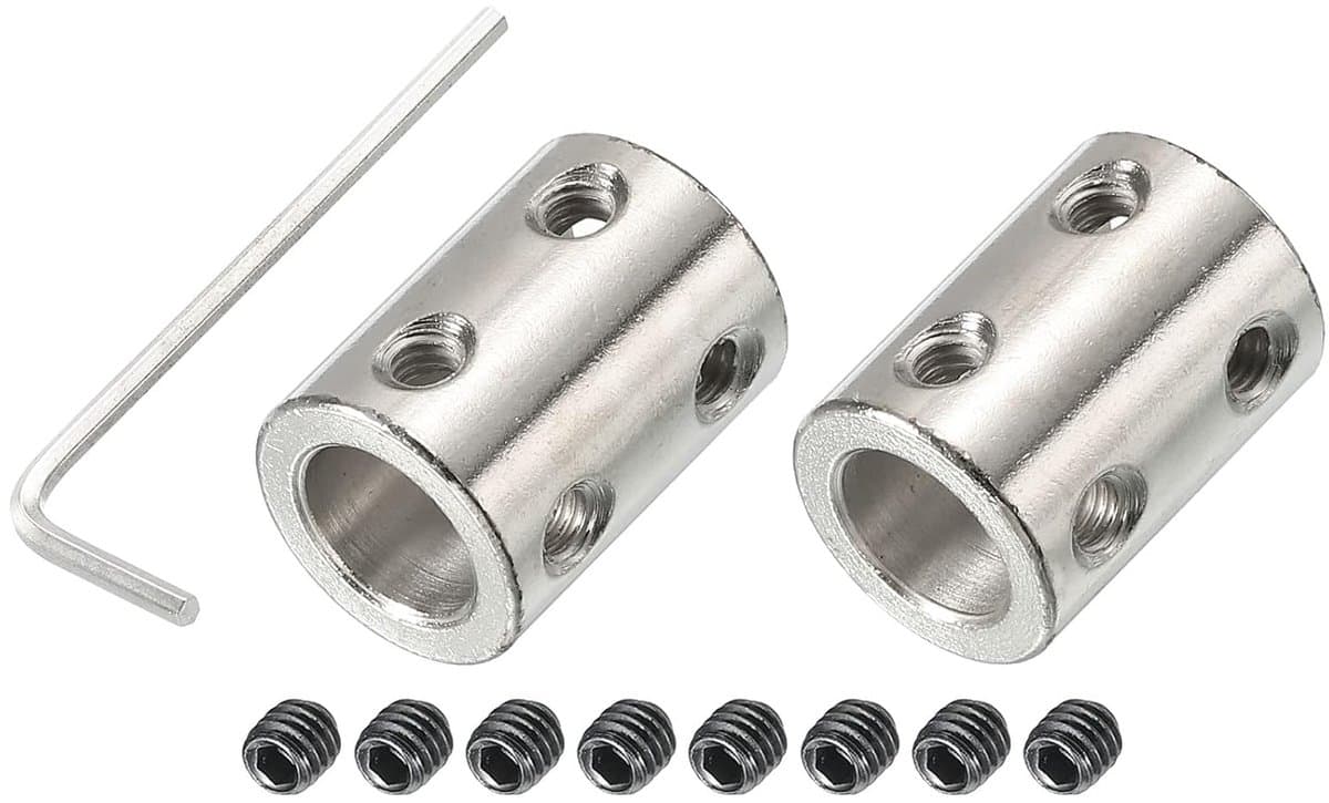Koppelingsschacht L22 x D16 10 mm tot 10 mm stijve boring koppeling roestvrij staal as pakking w schroef, sleutel voor 3D-printers zilver 2 stuks