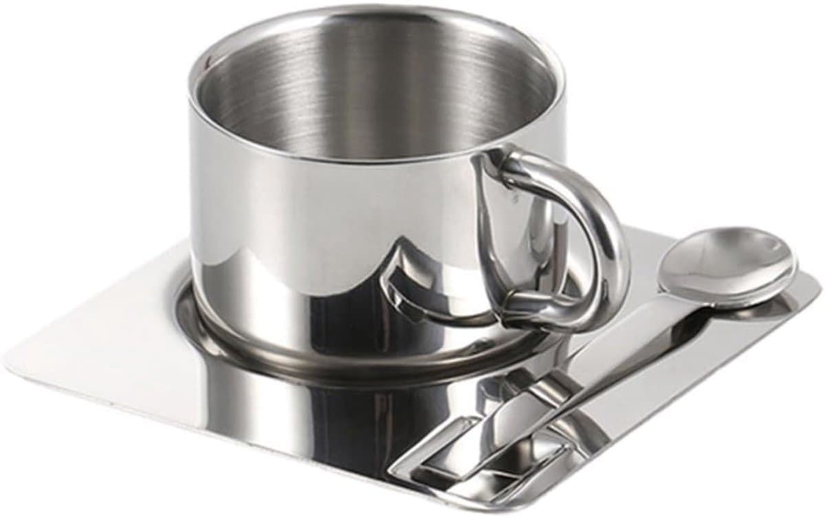 Koffie Cup Set - Drank Waterbeker - Keuken Servies - Roestvrij Staal - 1 Set - Afgebeeld