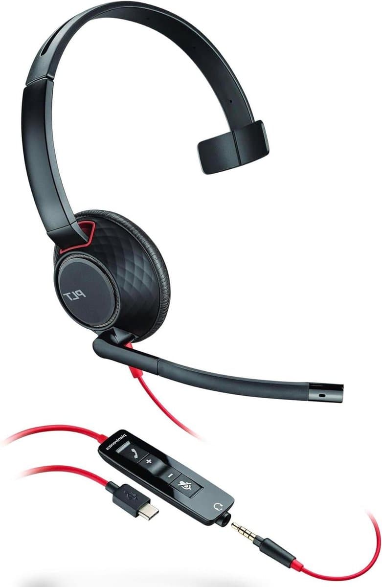 Mono Headset - PC Headset - Gesprekken Voeren - Ruisonderdrukkende Microfoon - USB-C/A & 35 mm - Zwart