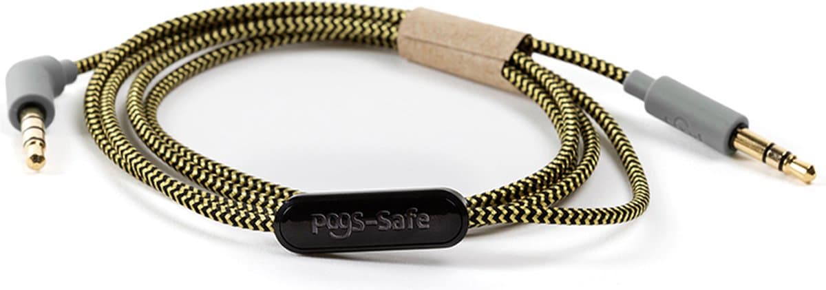 POGS-Safe audiokabel – 3.5 mm audio kabel met microfoon - 1 meter - Geïntegreerde microfoon en POGS-Safe technologie - Geschikt voor POGS The Gecko & The Elephant - Grijs