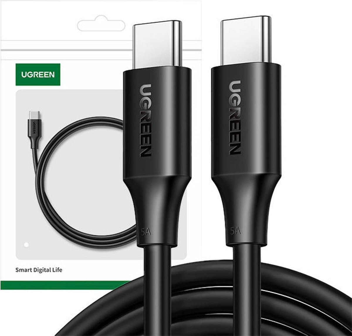 Ugreen - USB-C naar USB-C - 0.5 Meter - Geschikt voor Smartphones, Tablets, Laptops - Zwart