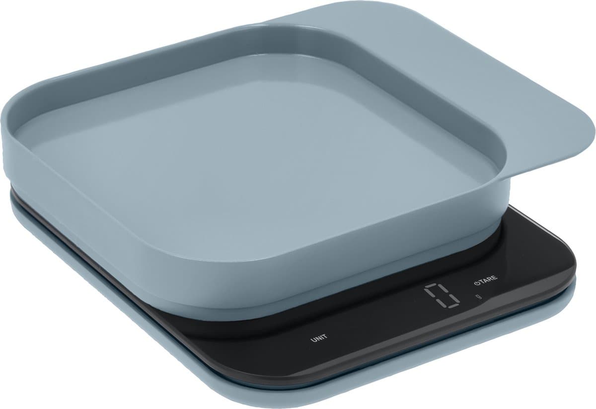 Rosti Mensura Keukenweegschaal Dusty blue - LED display - materiaal ABS - 300 ml inhoud - 5 jaar garantie - werkt op AAA-batterijen - vaatwasserbestendig