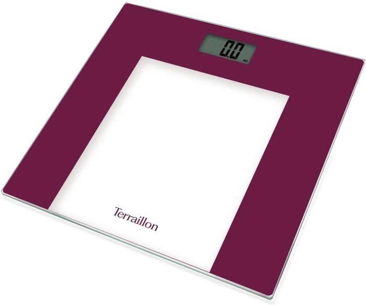 Personenweegschaal - TERRAILLON - TP1000 - elektronisch - Magenta - Capaciteit 150 Kg - Glazen blad - 30x30 cm