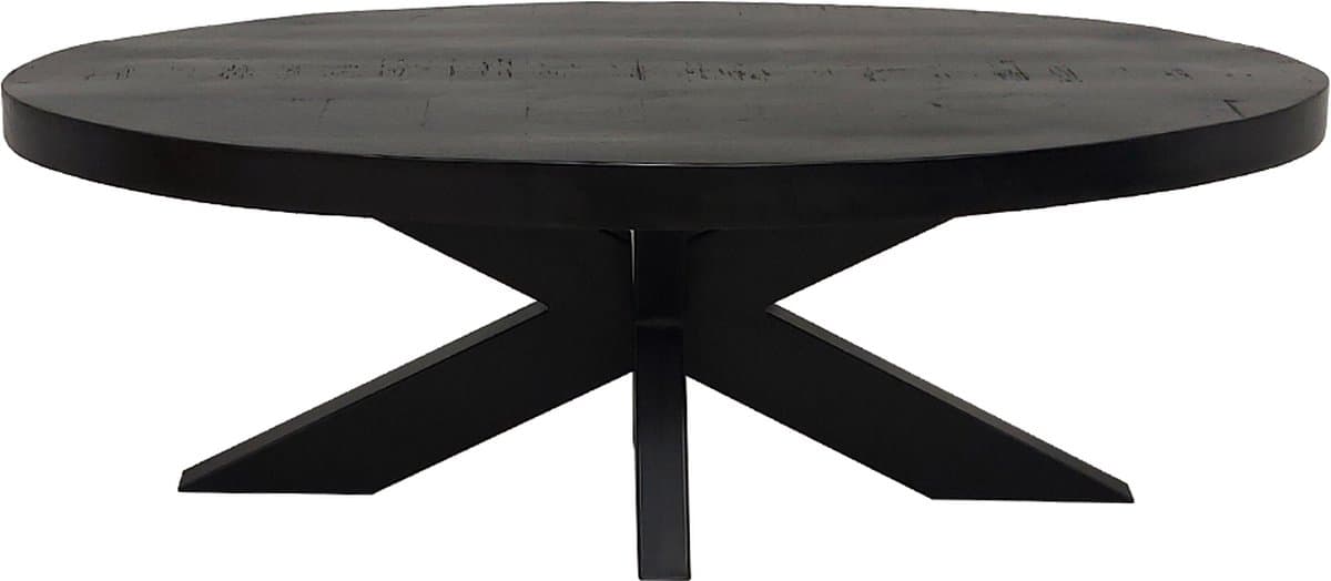 Salontafel ovaal mangohout zwart 130 x 70 cm kruispoot