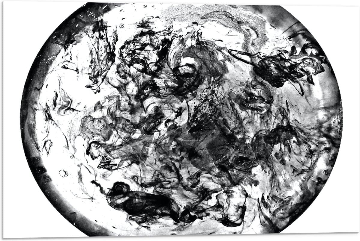 Acrylglas - Witte Cirkel met Zwarte Verf erin - 75x50 cm Foto op Acrylglas (Met Ophangsysteem)