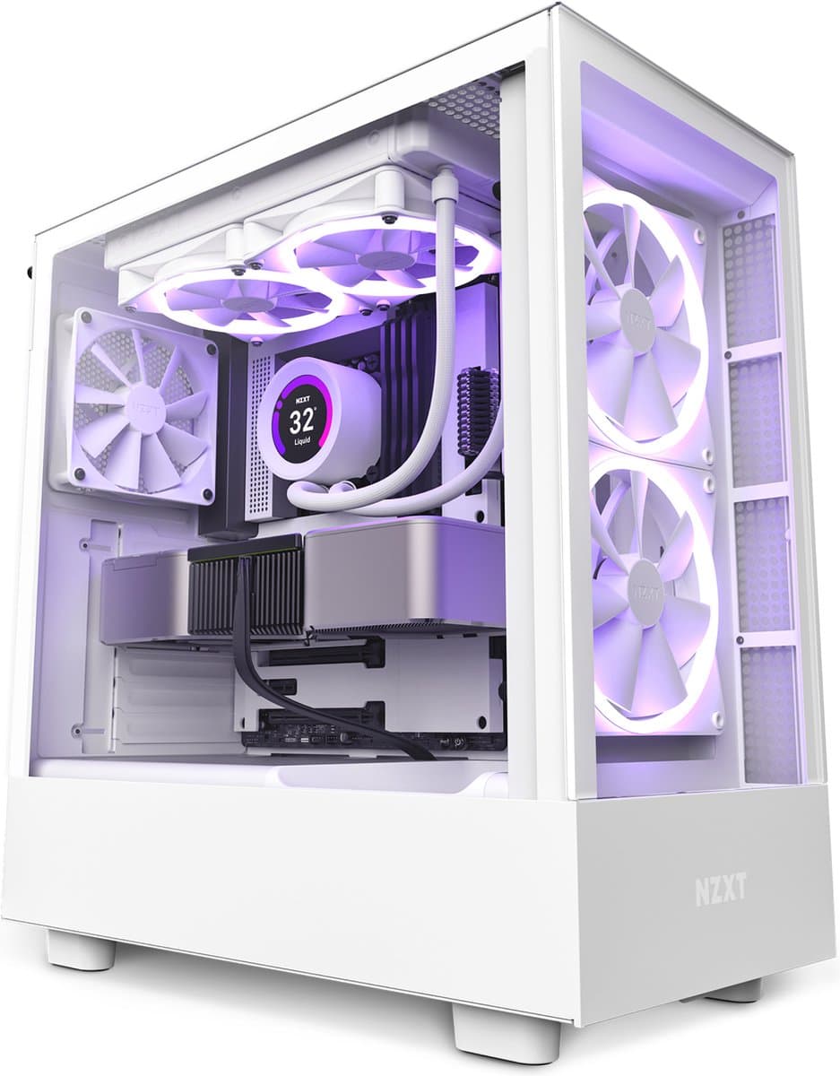NZXT H5 ELITE White - Midtowermodel - Mini-ITX, Micro-ATX, ATX - geen voeding - SGCC Steel, Tempered Glass - Wit