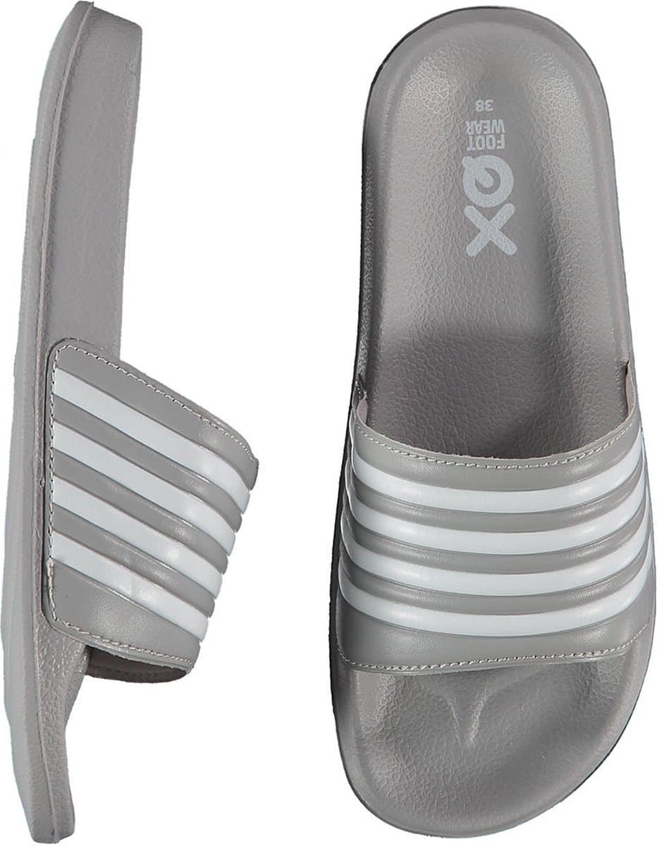 XQ - Slippers Dames - Stripes - Grijs - Badslippers dames - Gevormd voetbed