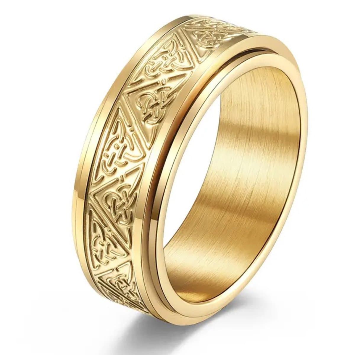 Anxiety Ring - (Keltisch) - Stress Ring - Fidget Ring - Anxiety Ring For Finger - Draaibare Ring - Spinning Ring - Goudkleurig RVS - (18.00 mm / maat 57)