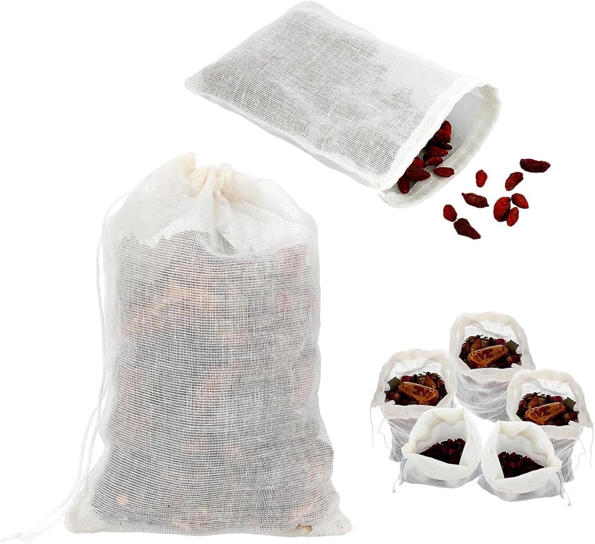 Herbruikbare Katoenen Kruidenzakjes - Keuken - Specerijen - Herbruikbaar - 15 x 10 cm - Theefilter - Zakjes voor Soep - Trekkoord - Groen - 24 stuks