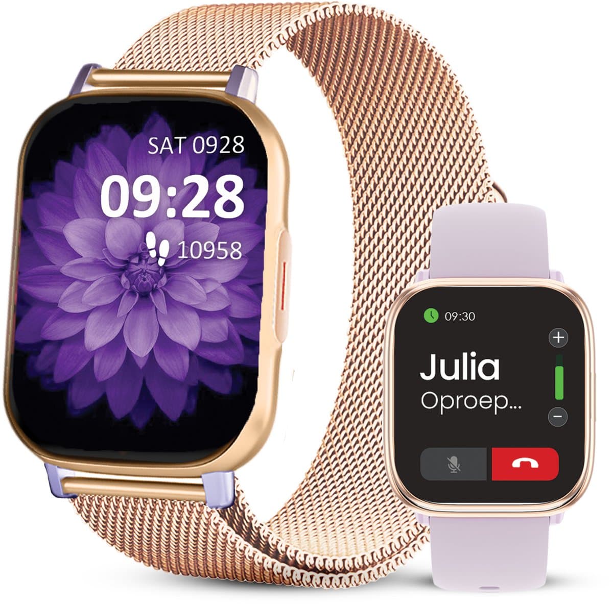 Avalue AMOLED Smartwatch Dames & Heren - AI Feature - Stappenteller - Bloeddrukmeter - Geschikt voor alle Smartphones - RVS en Siliconen Band - Paars