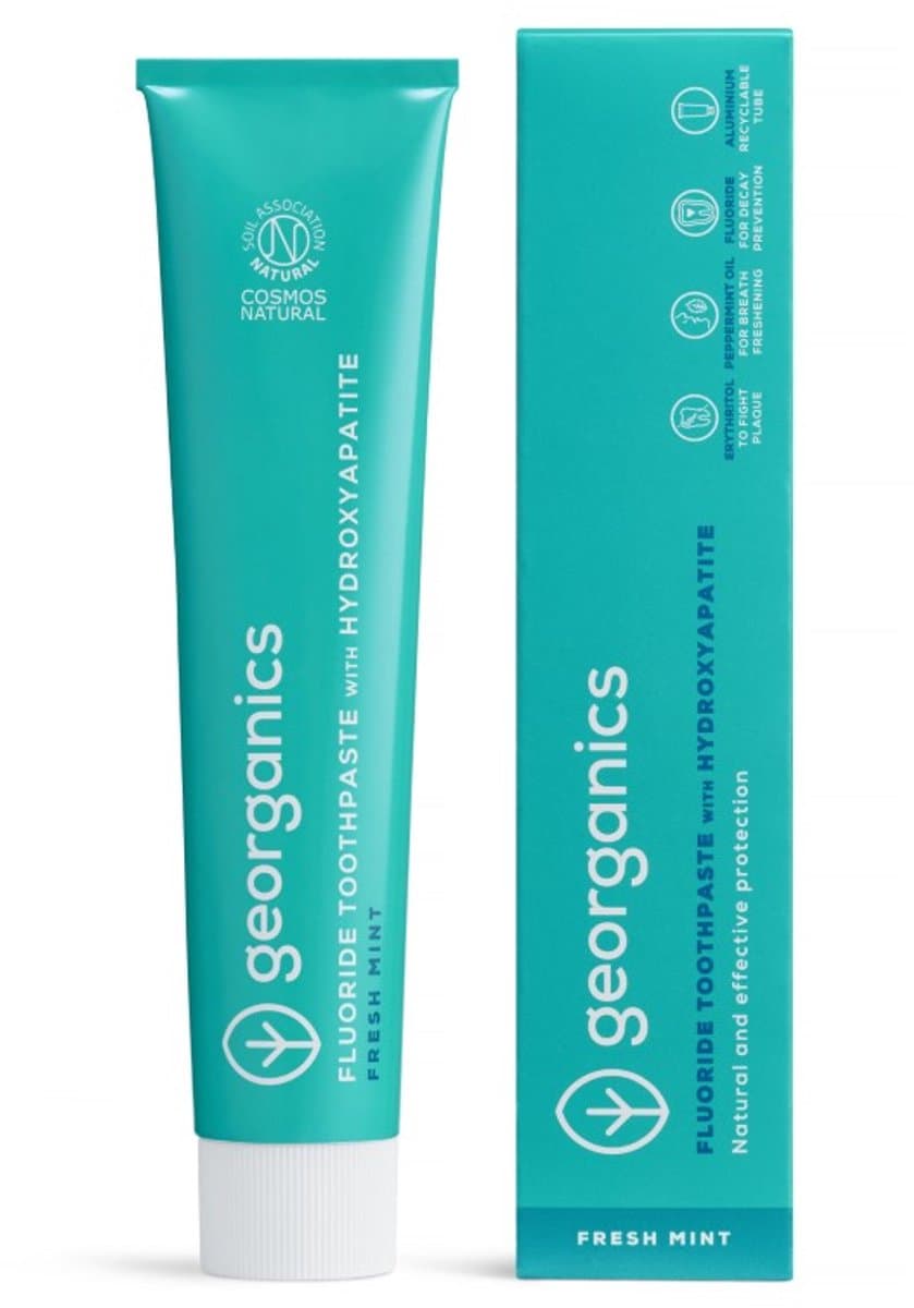 Georganics - Tandpasta - Fresh mint- Tube - 75ml - Vegan - Hydroxyapatiet - Fluoride