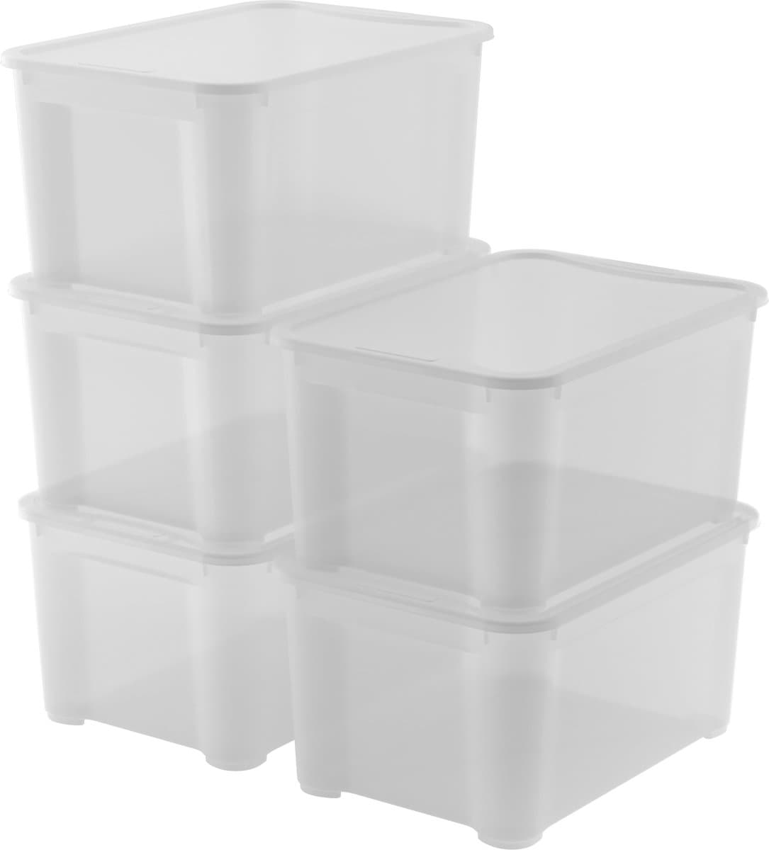 Curver KIS T-Box Opbergbox met deksel - 47L - set van 5 stuks - 55,5x39x28,5 cm - Transparant