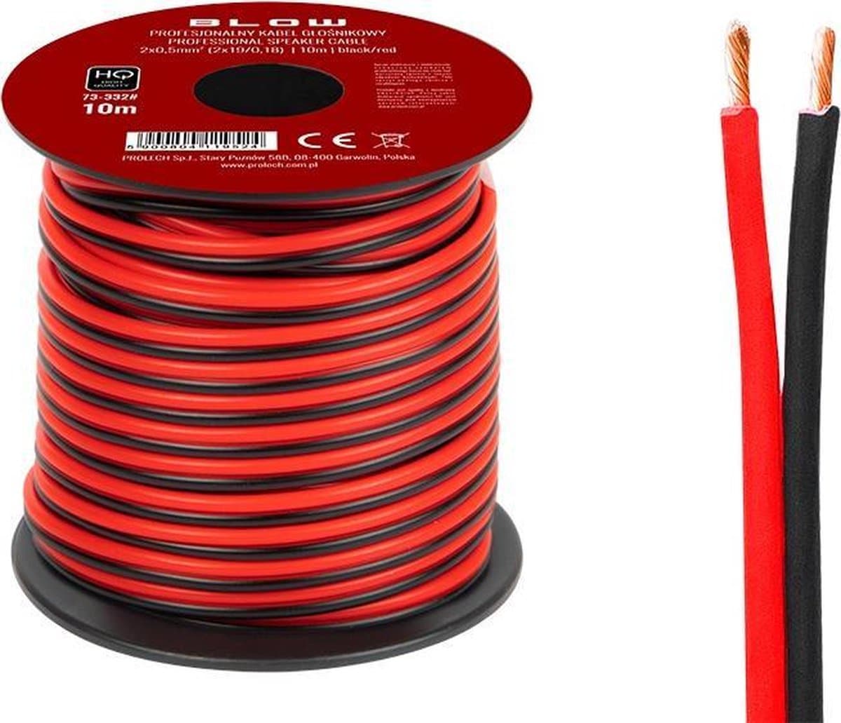 HQ luidsprekerkabel 2 x 0.50 mm zwart/rood op rol 10 meter