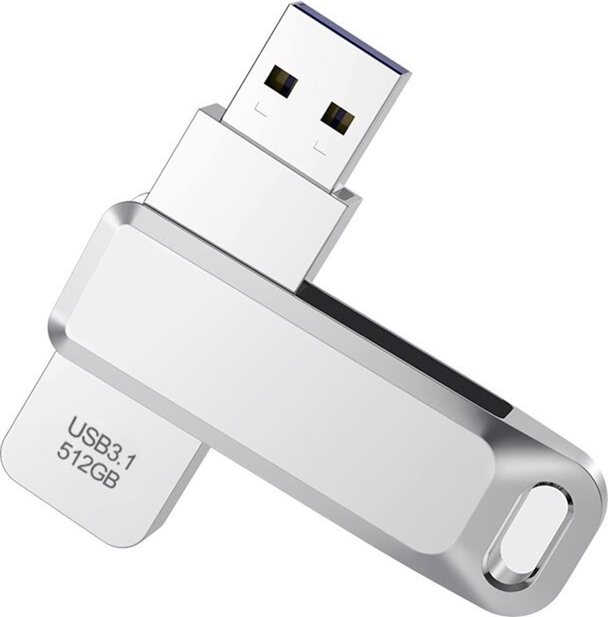 LUXWALLET PD7 – Metalen USB Stick 512GB USB 3.1 Gen1 - Geheugen - Opslag - USB 3.0– 360 Graden Roteerbaar – 5 Gbps - Geschikt voor Windows/MAC/Linux- Zilver