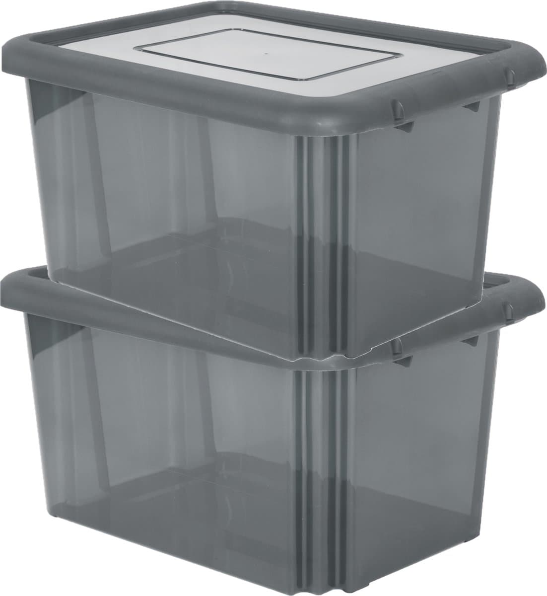EDA Opbergbox 55L - 2x - grijs - stapelbaar - L58 x B44 x H31 cm - kunststof - Bak/doos met deksel