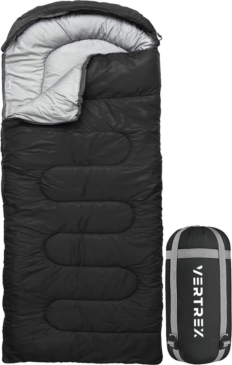 Vertrex Peak Comfort Mummy Slaapzak Extra Warm - Slaapzakken Volwassenen - Kamperen - Zwart - Noodpakket