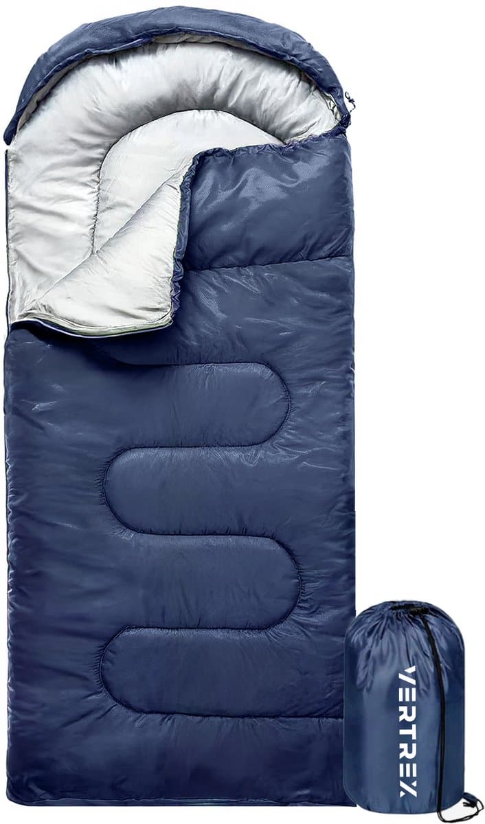Vertrex Tri-Season Adventure Mummy Slaapzak - Slaapzakken Volwassenen - Kamperen - Blauw - Noodpakket