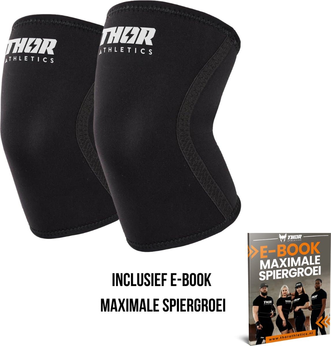 Thor Athletics Knee Sleeves - Kniebrace - Knee Sleeves Powerlifting - 7mm - Zwart - Maat (XXL) - Inclusief E-Book
