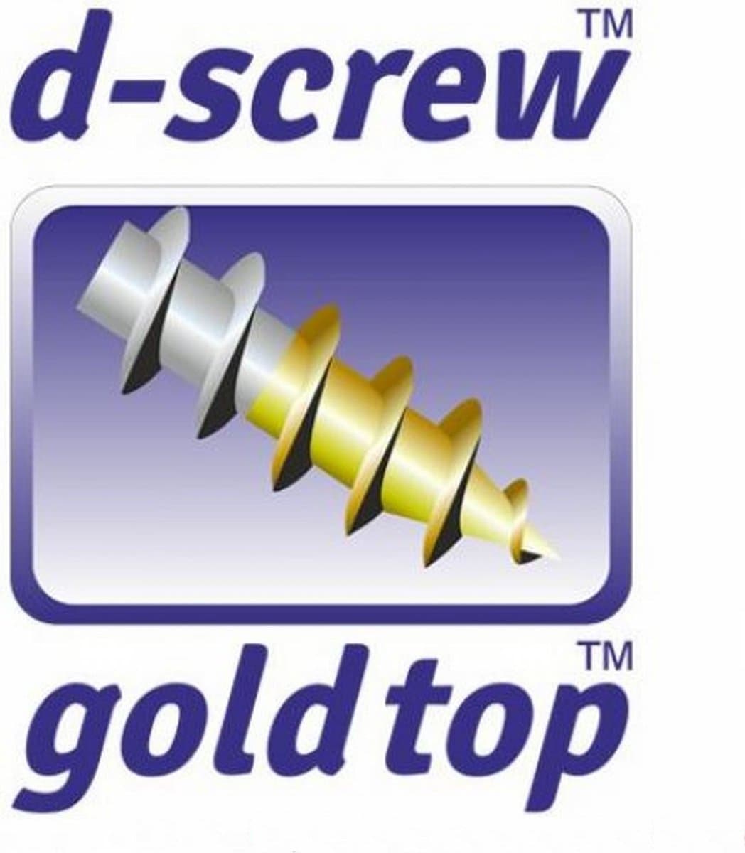 Hardhoutschroef platkop. 3.5 x 25mm. lang. kruiskop met smeerfilm. verzinkt. 200 stuks Spaanplaatschroeven. Deltafix. D-Screw-Gold-Top.