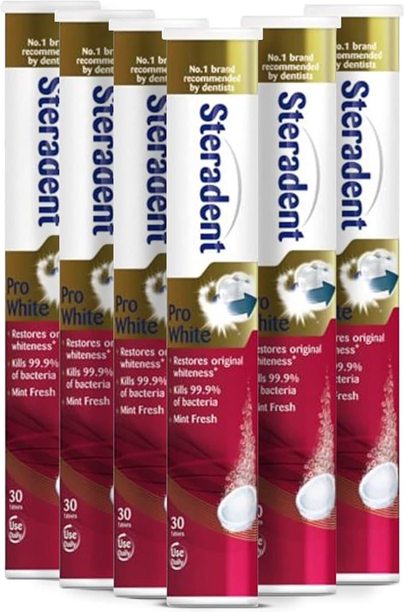 Steradent Kunstgebit Reinigingstabletten - Pro White - 6 x 30 Tabletten ( 180 stuks) - voordeelverpakking