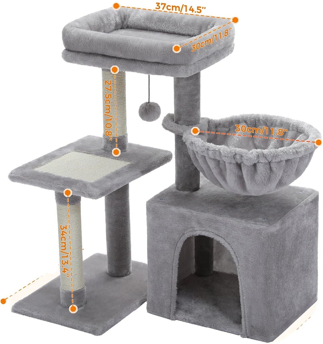 Kattenboom Toren, Duurzame Krabpaal, Veelzijdig 2-in-1 Ontwerp, AMT0208GY, M