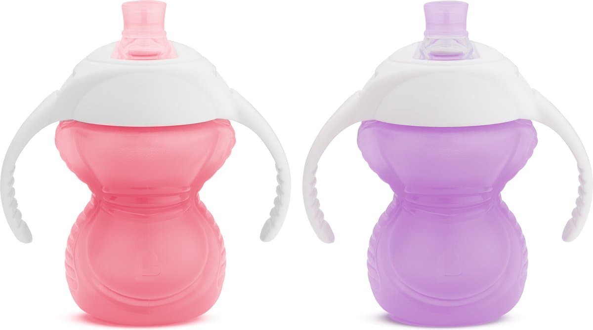 Munchkin Drinkbeker 2-pack - Click Lock Bite proof trainer cup - bijtbestendige drinkbeker voor baby's - Overgangsbeker - vanaf 6 maanden - beker met handgrepen - 207ml - Paars/Roze