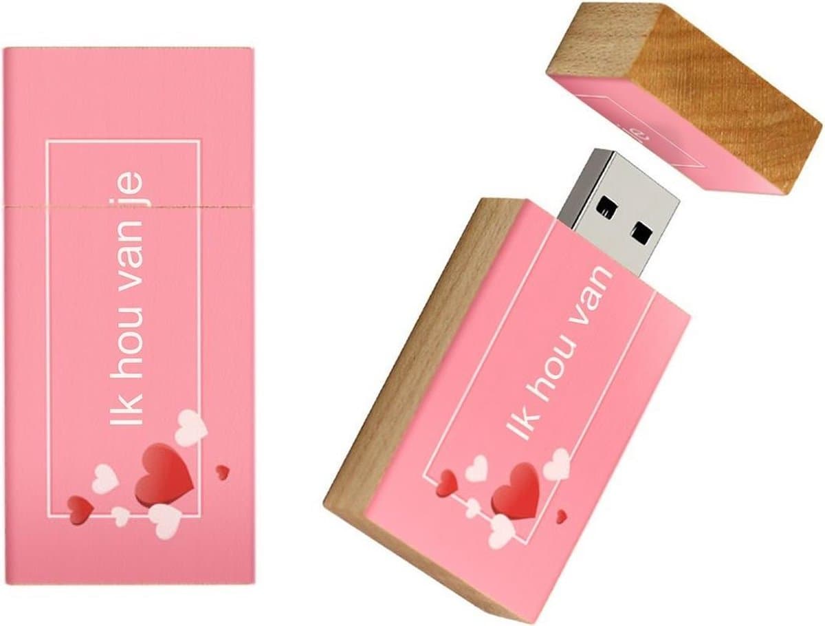 Ik hou van jou hout rechthoek usb stick 8gb model 1019 – Valentijnsdag cadeau, Liefde cadeau, I love you, valentijn cadeautje,