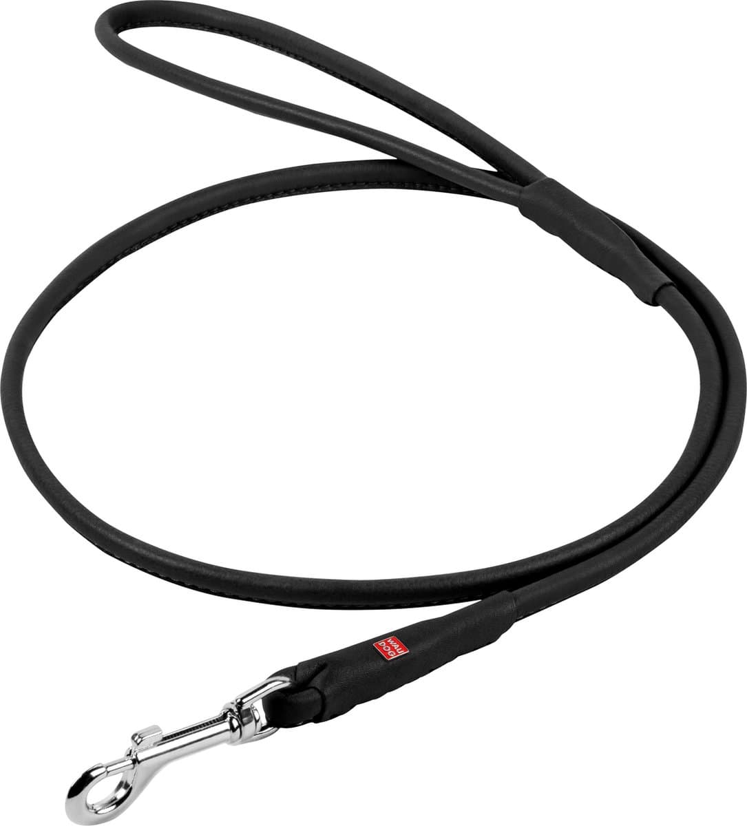 WAUDOG Soft Hondenriem / Hondenlijn - Echt leder - Rond - Zwart (mat) - Diameter: 8 mm - Lengte: 122 cm
