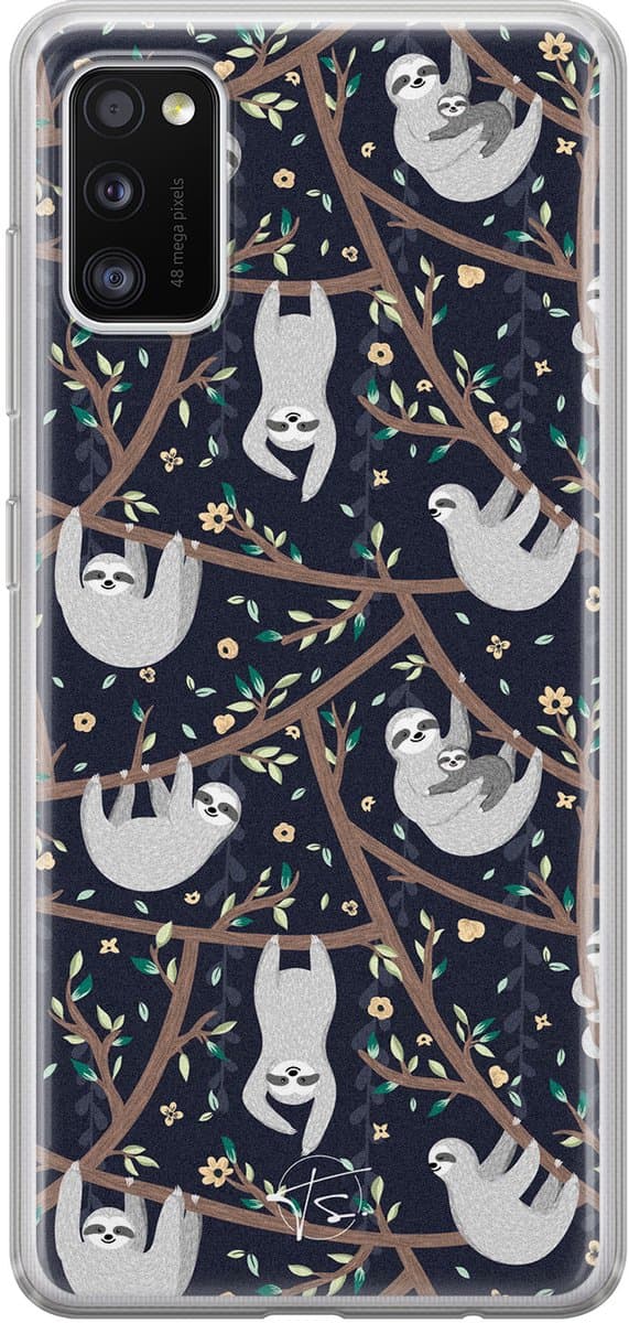 Hoesje geschikt voor Samsung Galaxy A41 - Luiaard - Soft Case - TPU - Print - Zwart - Mooie Telefoonhoesjes