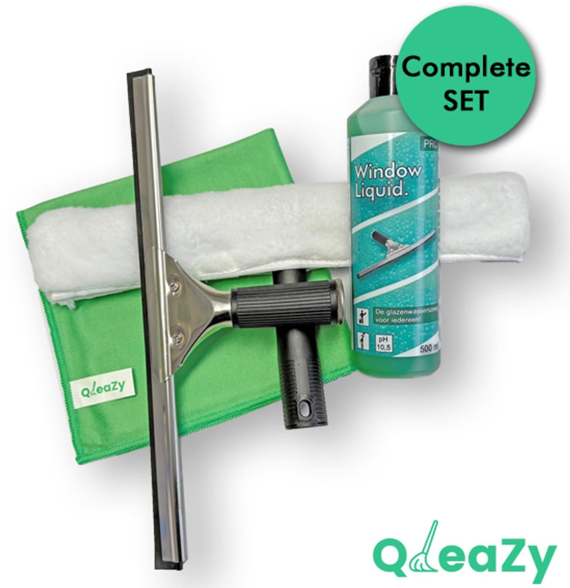 Professionele Glazenwassers - Zeemset KLEIN - 25cm rvs raamtrekker met inwashouder met hoes