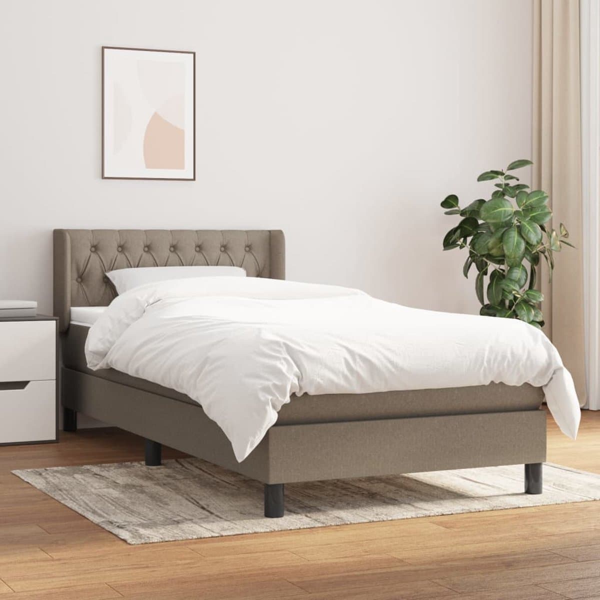 vidaXL - Boxspring - met - matras - stof - taupe - 100x200 - cm